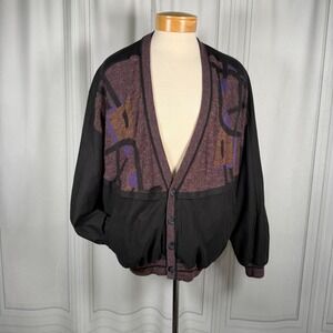 St. Croix Shop‎ Abstract Knit Cardigan Bomber Jacket USA Made XL